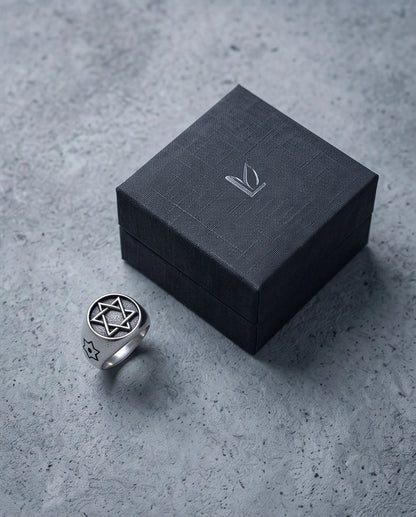 Silver Hexagram Celestial Signet Ring