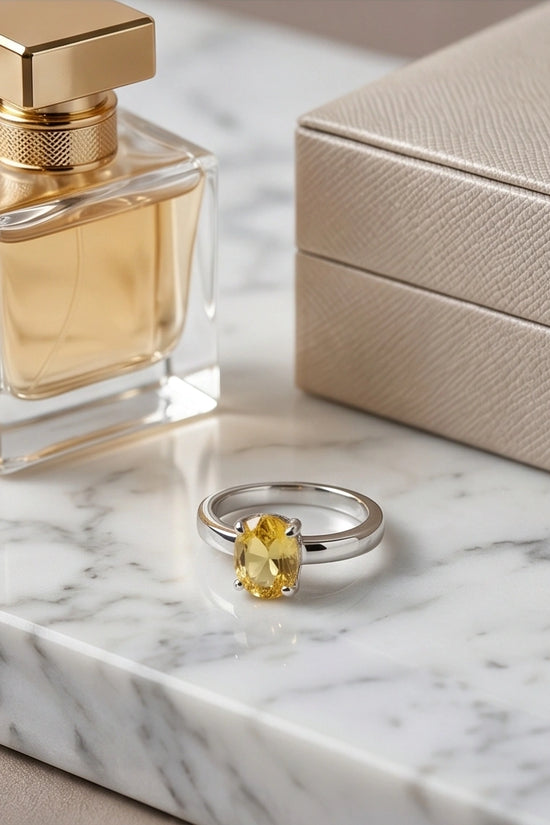 Sterling Silver Oval Yellow Citrine Solitaire Ring
