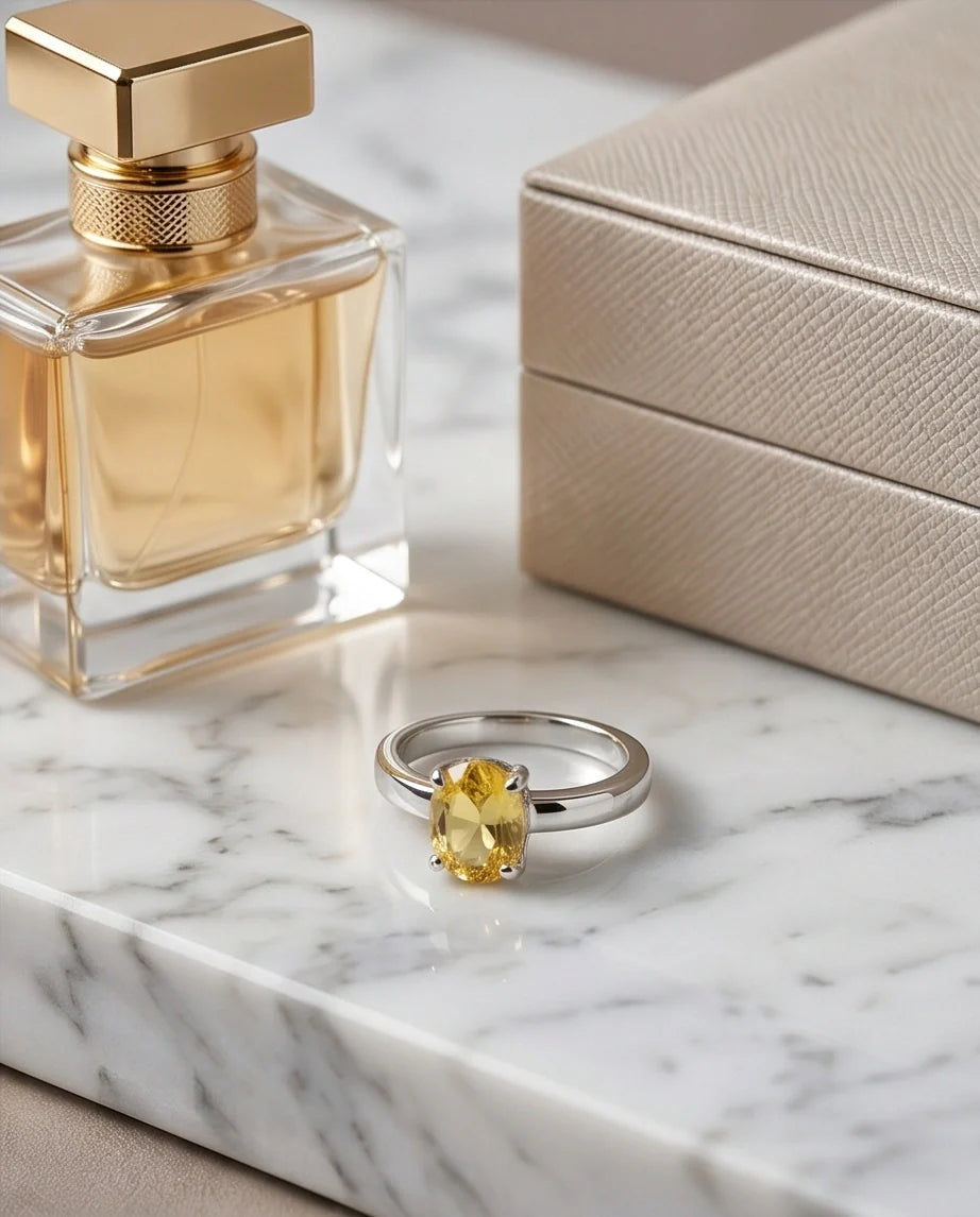 Sterling Silver Oval Yellow Citrine Solitaire Ring