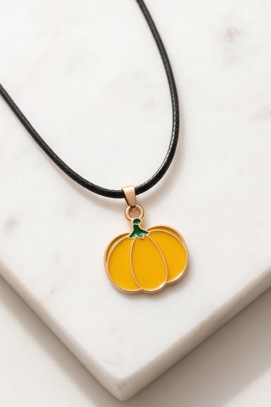 Festive Yellow Pumpkin Enamel Pendant Necklace