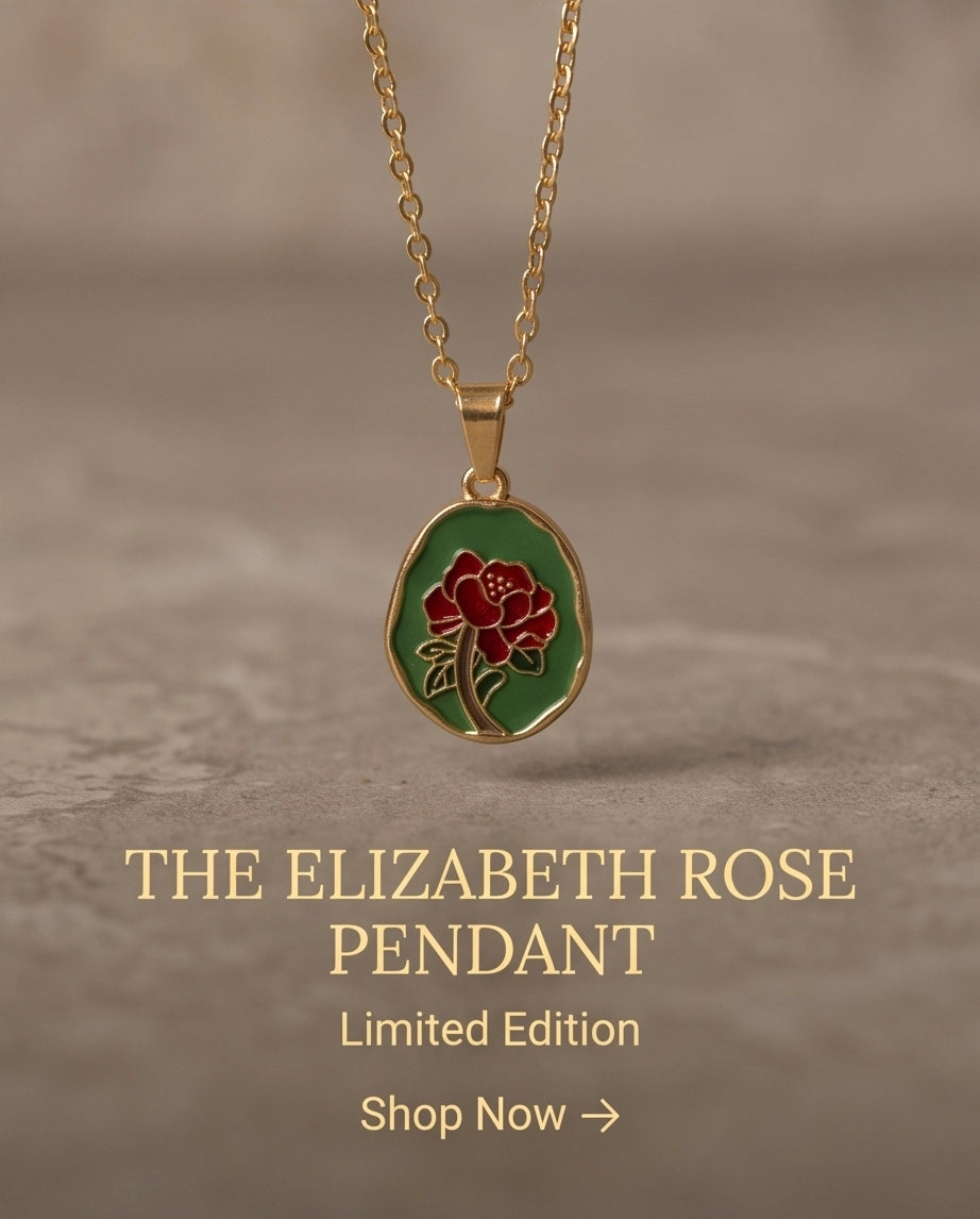 Gold Red Rose Enamel Medallion Chain Necklace