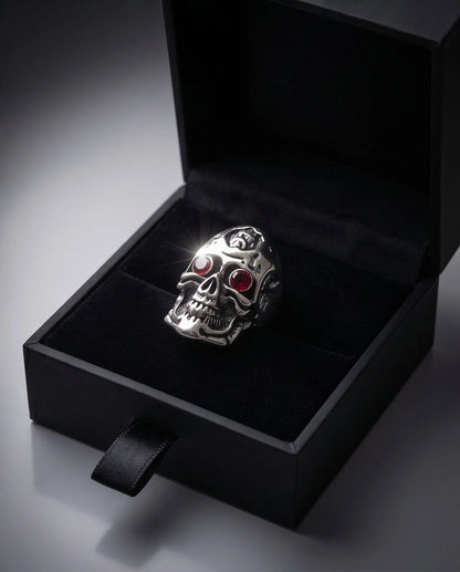 Crimson-Eyed Sculpted Skull Crest Ring