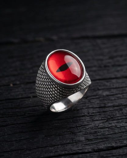 Ruby Slit-Pupil Mesh Silver Ring