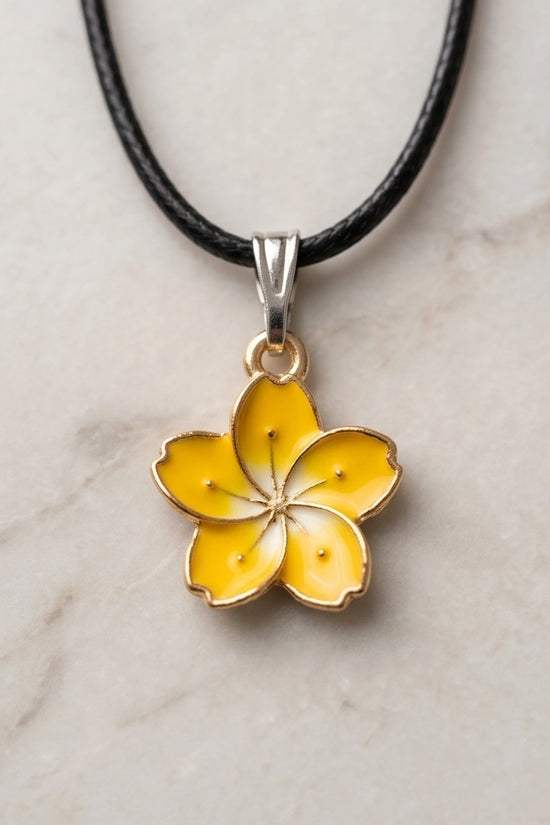 Mellow Yellow Cherry Blossom Enamel Pendant Necklace