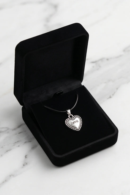 Silver Beaded Edge Love Heart Necklace