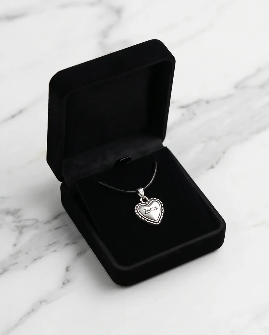 Silver Beaded Edge Love Heart Necklace