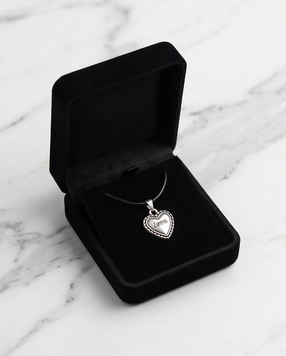 Silver Beaded Edge Love Heart Necklace