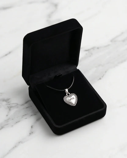 Silver Beaded Edge Love Heart Necklace