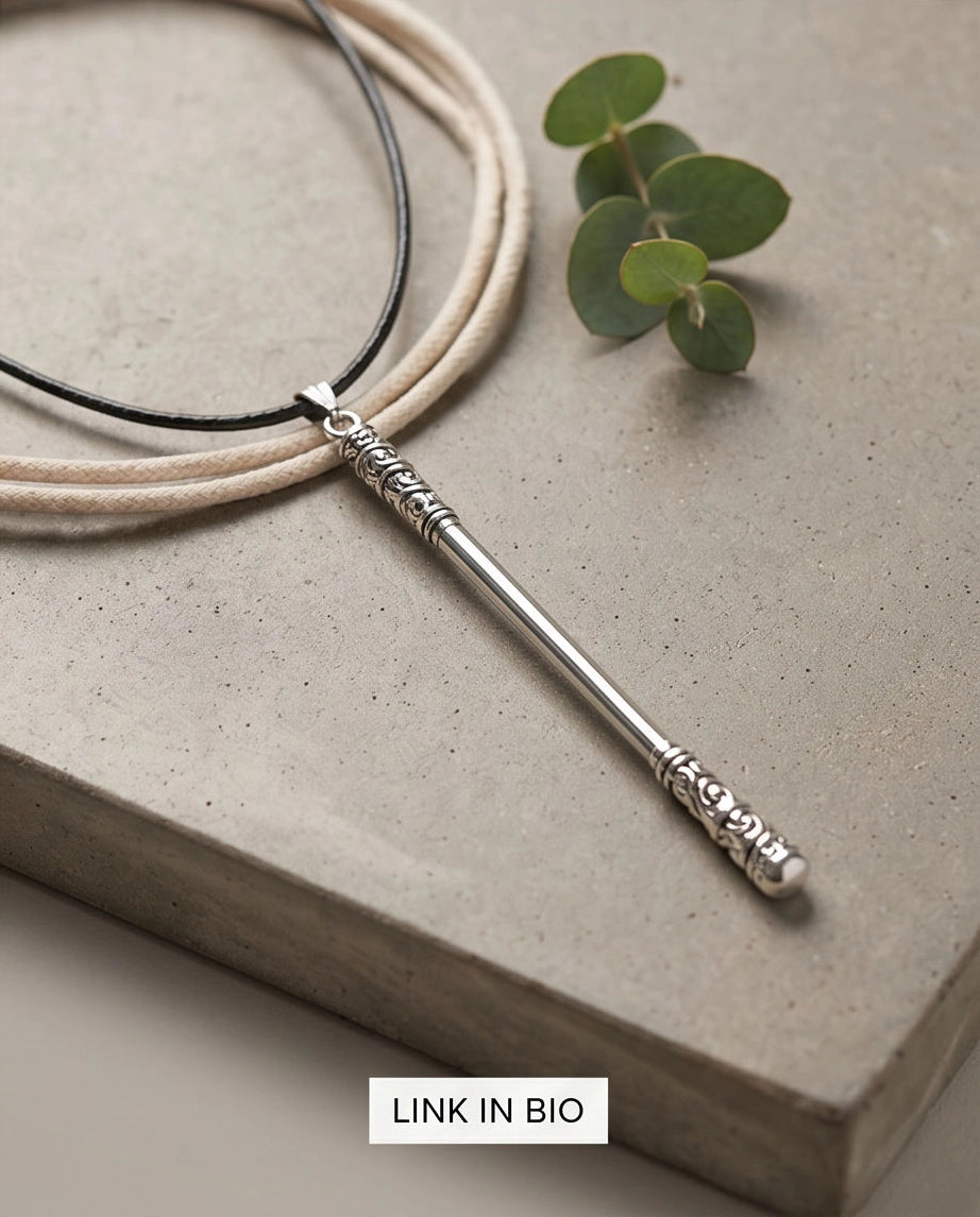 Carved Staff Pendant Necklace