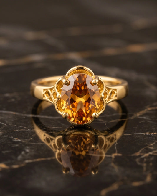 Golden Honey Citrine Scalloped Ring