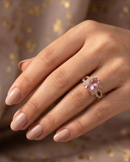 Rose Gold Marquise Pink Topaz Vintage Ring
