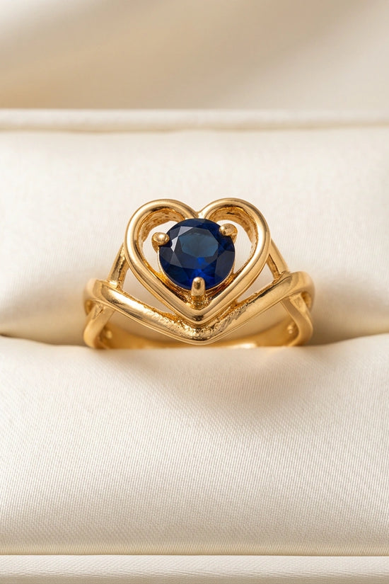 14K Gold Sapphire Heart-Shaped Openwork Ring