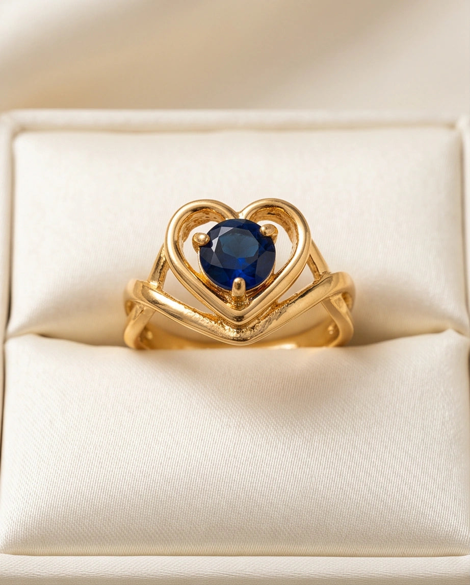 14K Gold Sapphire Heart-Shaped Openwork Ring
