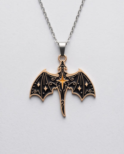 Gold Celestial Bat Enamel Pendant Necklace