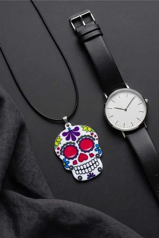 Vibrant Sugar Skull Día de los Muertos Pendant Necklace