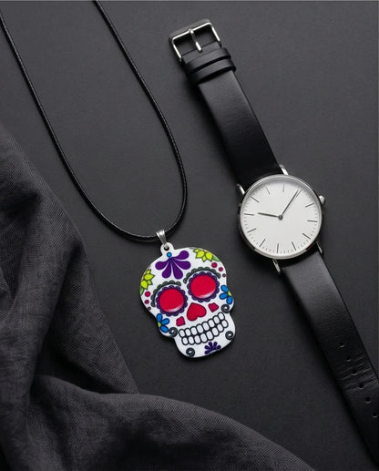 Vibrant Sugar Skull Día de los Muertos Pendant Necklace