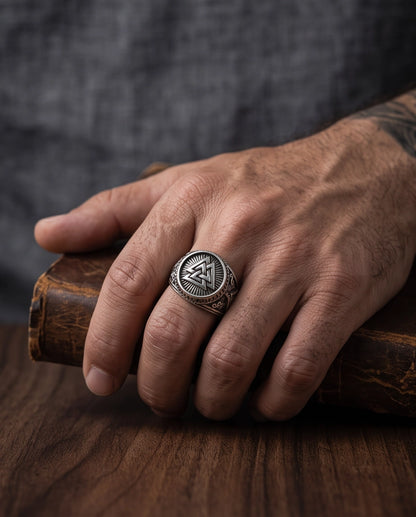 Valknut Radiant Sunburst Signet Ring