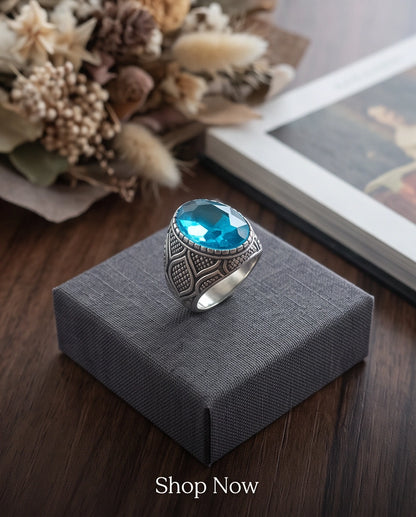 Aquamarine Gemstone Beaded Bezel Lattice Silver Ring