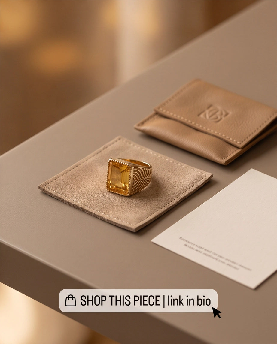 Citrine Emerald-Cut Beaded Signet Ring