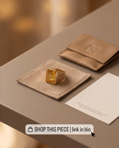 Citrine Emerald-Cut Beaded Signet Ring