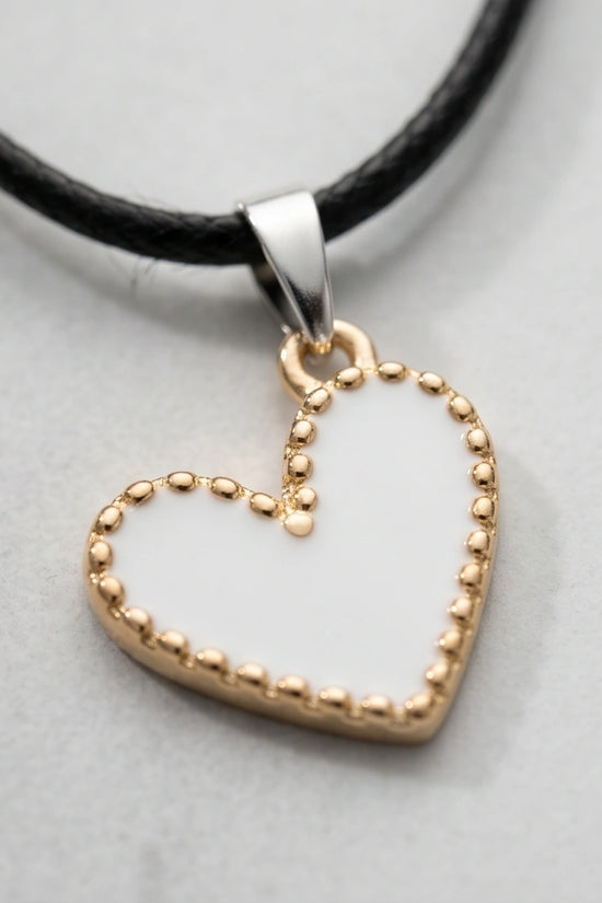Gold and White Beaded Heart Necklace