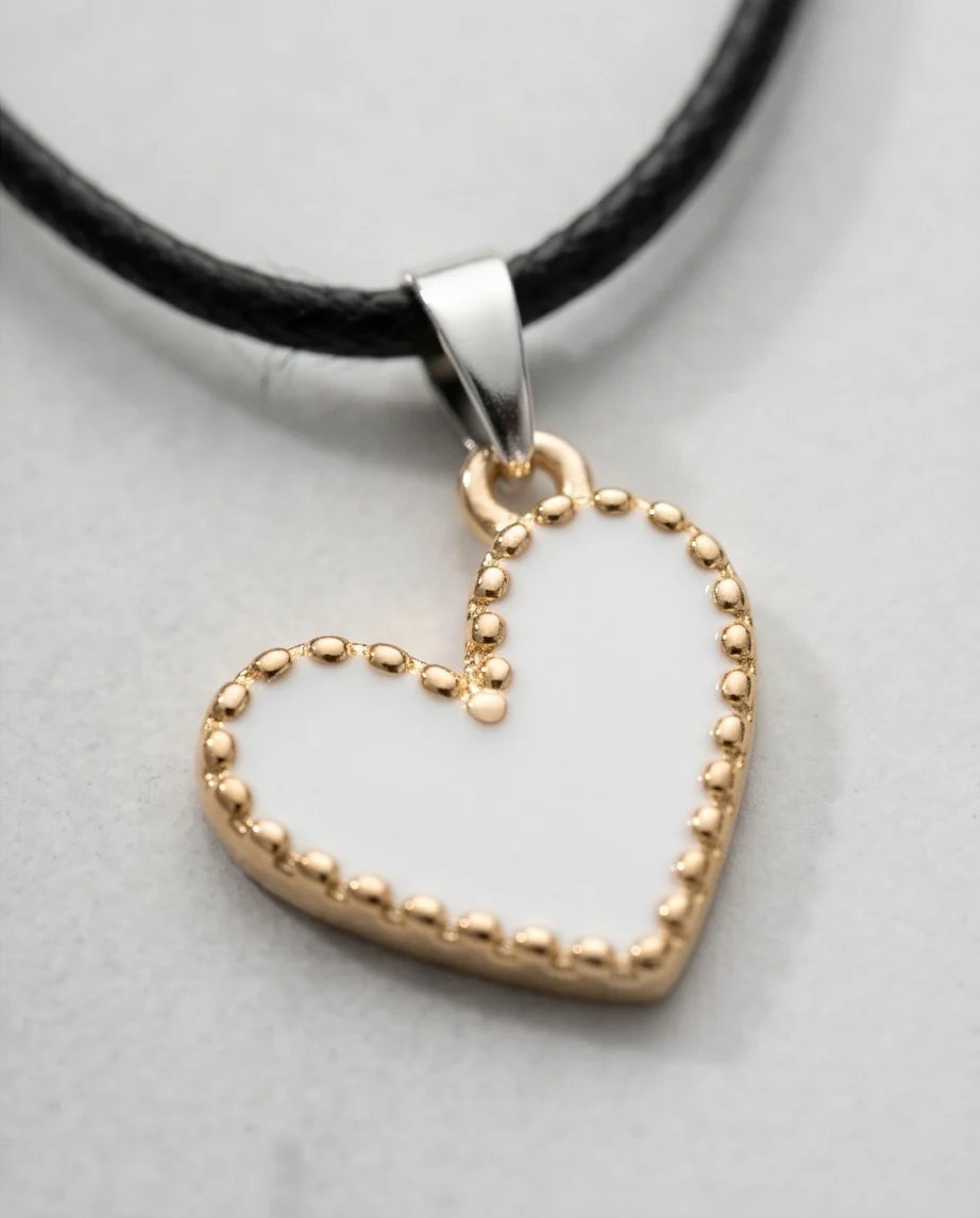 Gold and White Beaded Heart Necklace