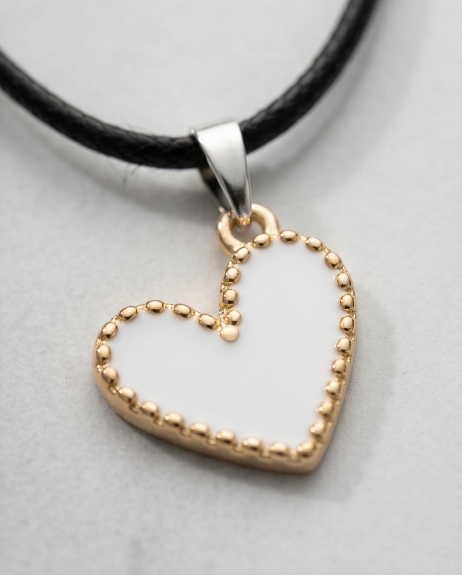 Gold and White Beaded Heart Necklace