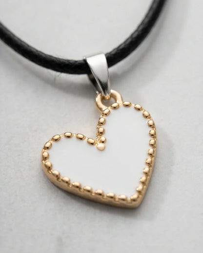Gold and White Beaded Heart Necklace