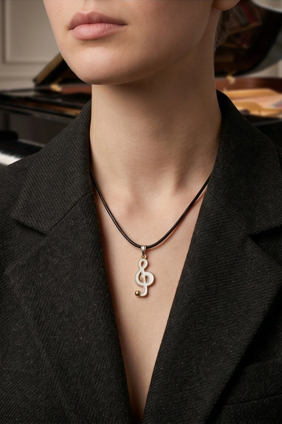 Gold and White Treble Clef Necklace