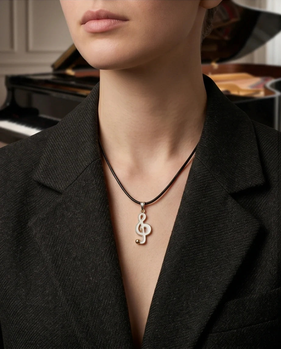 Gold and White Treble Clef Necklace