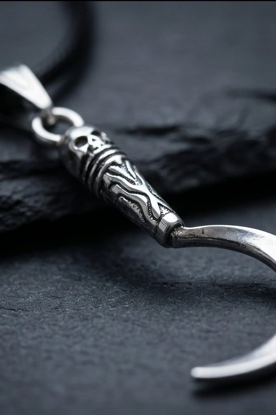 The Reaper's Crescent: Gothic Skull Sickle Pendant Necklace