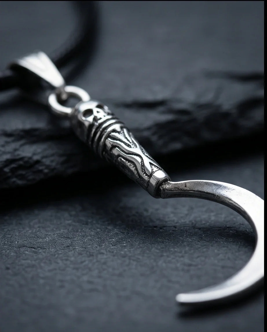 The Reaper's Crescent: Gothic Skull Sickle Pendant Necklace