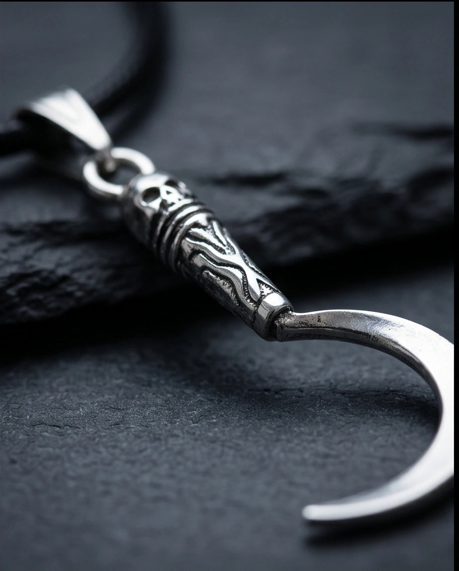 The Reaper's Crescent: Gothic Skull Sickle Pendant Necklace