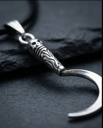 The Reaper's Crescent: Gothic Skull Sickle Pendant Necklace