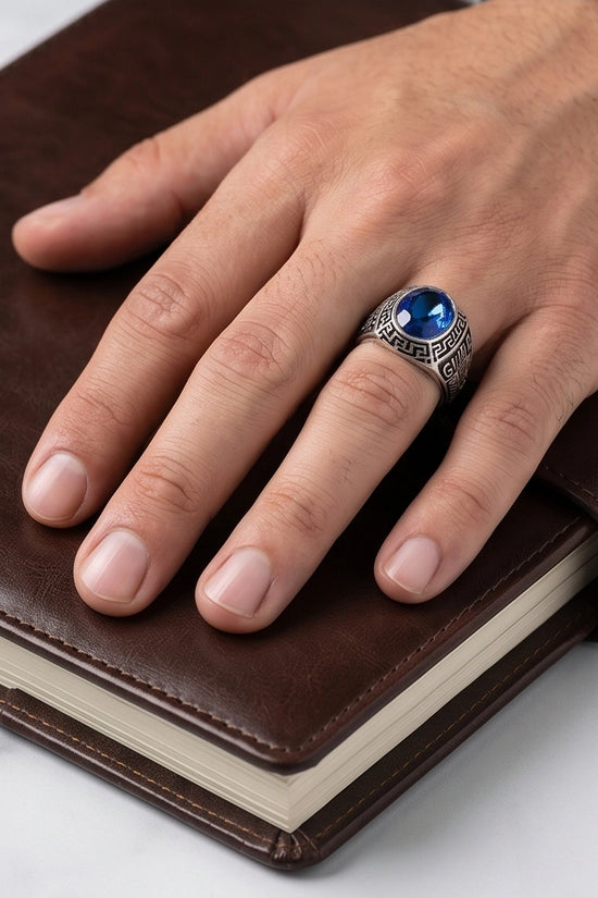 Vintage Sapphire Blue Military Signet Ring