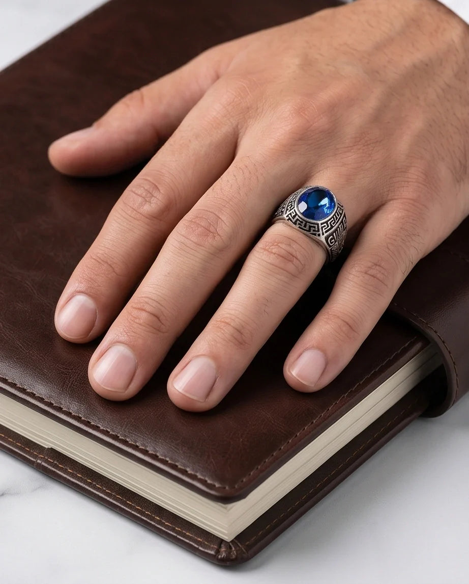 Vintage Sapphire Blue Military Signet Ring