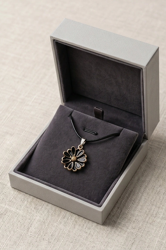 Gold and Black Sunflower Pendant Necklace