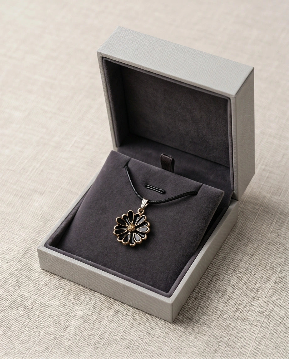 Gold and Black Sunflower Pendant Necklace