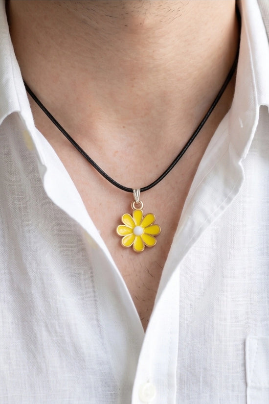 Vibrant Yellow Daisy Enamel Pendant Necklace