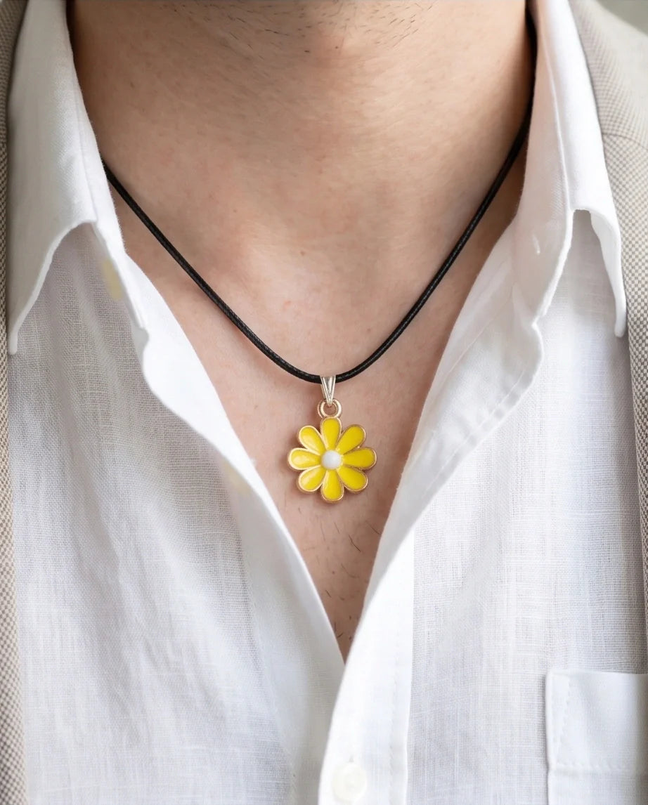 Vibrant Yellow Daisy Enamel Pendant Necklace