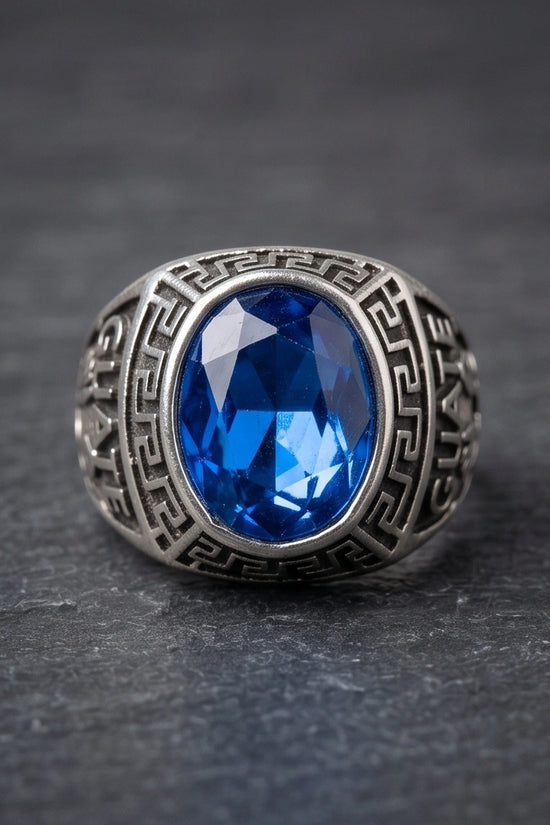 Vintage Sapphire Blue Military Signet Ring