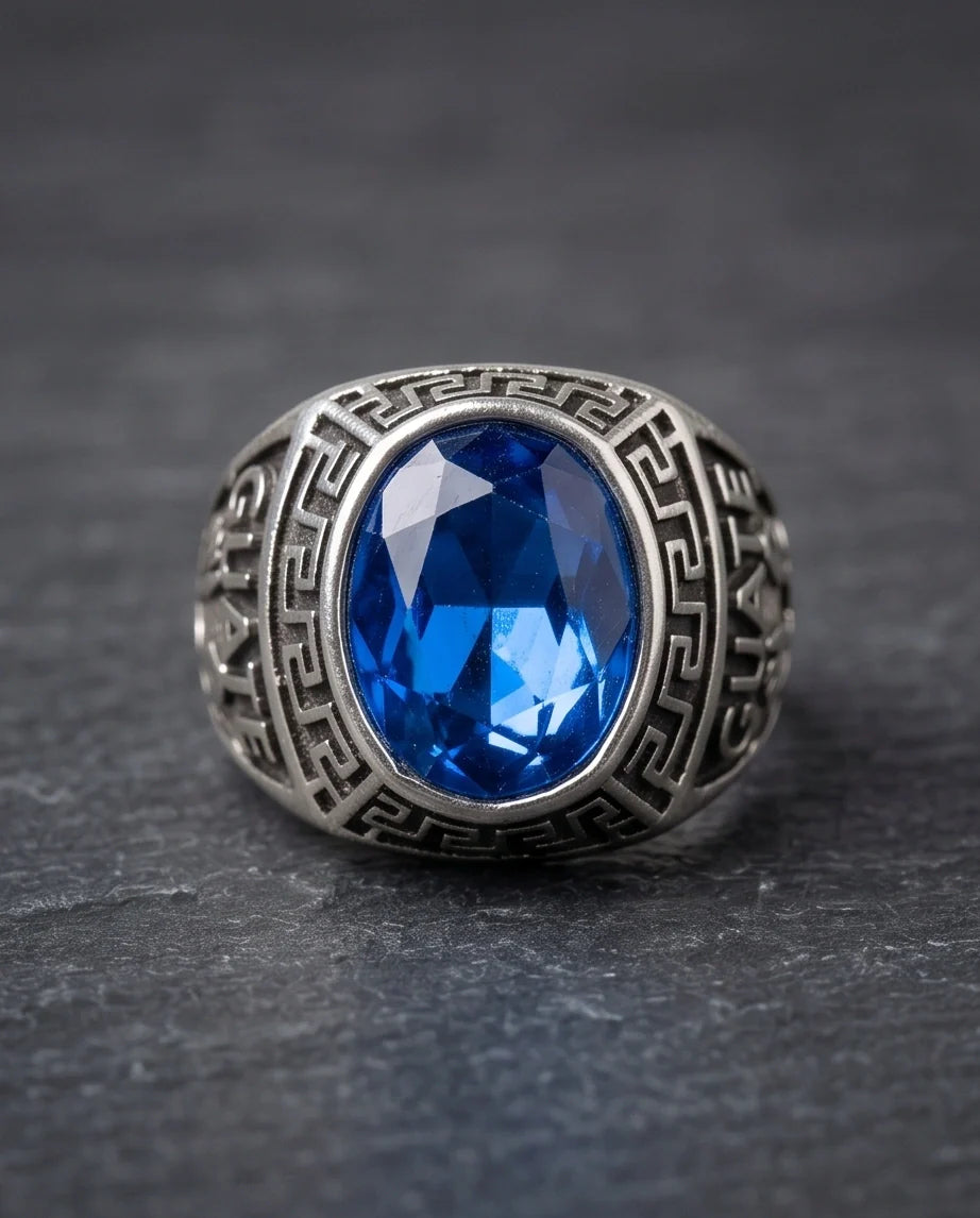 Vintage Sapphire Blue Military Signet Ring
