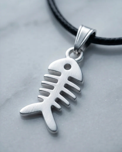 Silver Quirky Fishbone Pendant Necklace