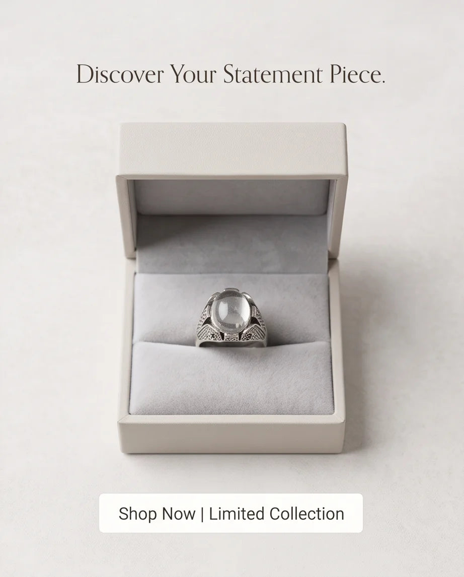Lunar Cabochon Textured Signet Ring