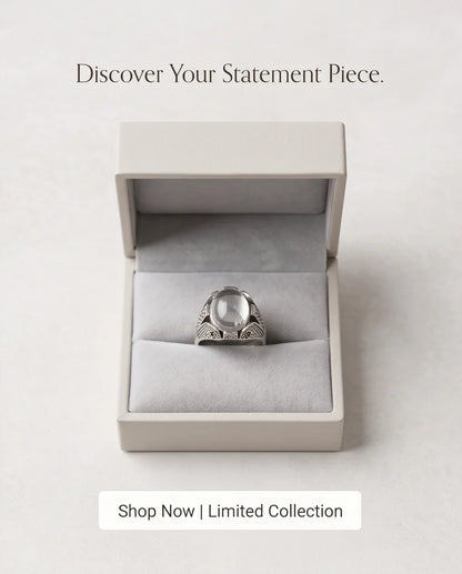 Lunar Cabochon Textured Signet Ring