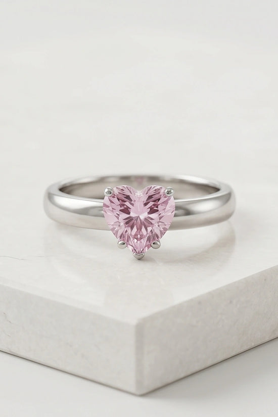 Sterling Silver Heart-Cut Pink Sapphire Solitaire Ring