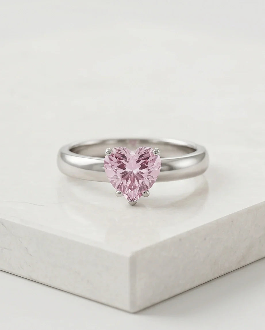 Sterling Silver Heart-Cut Pink Sapphire Solitaire Ring