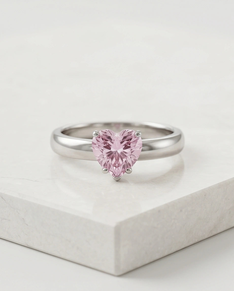 Sterling Silver Heart-Cut Pink Sapphire Solitaire Ring