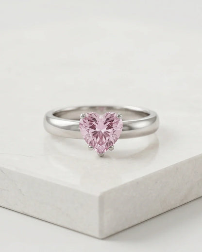 Sterling Silver Heart-Cut Pink Sapphire Solitaire Ring