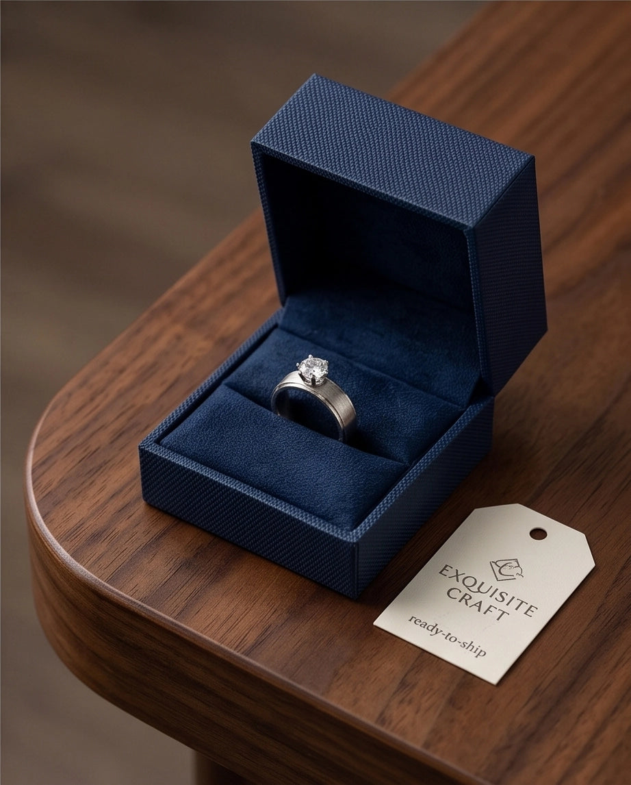 Silver Round Gemstone Brushed Solitaire Ring